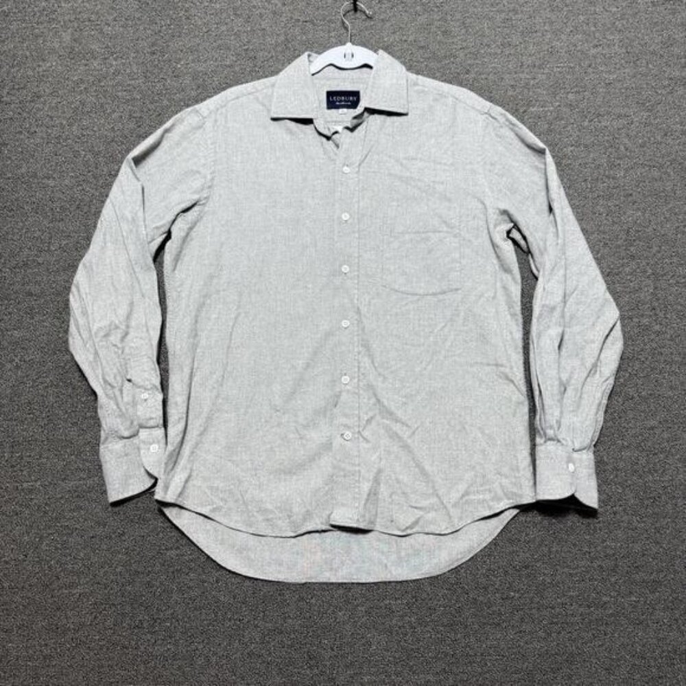 Ledbury Fine Shirting Mens 15.5 Grey Long Sleeve Button Up Shirt Preppy